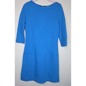 Boden Blue Textured Shift Dress 3/4 Sleeve Pockets UK 10 US 6